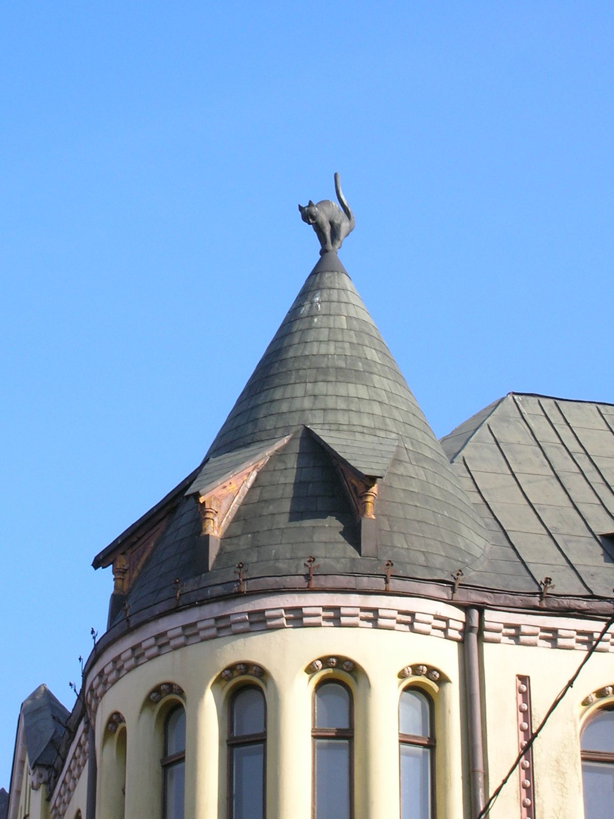 One of the Cat House's copper cats, Riga