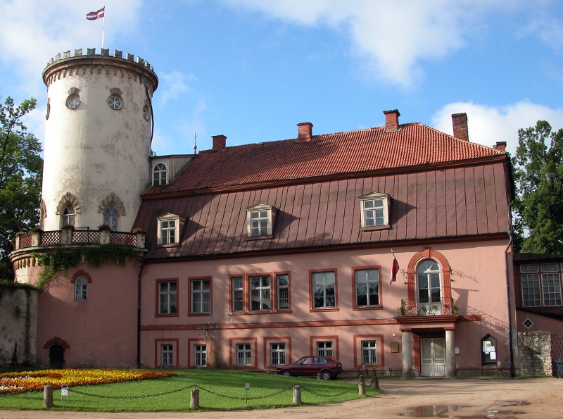Cēsis Castle's round tower and manor house in Latvia