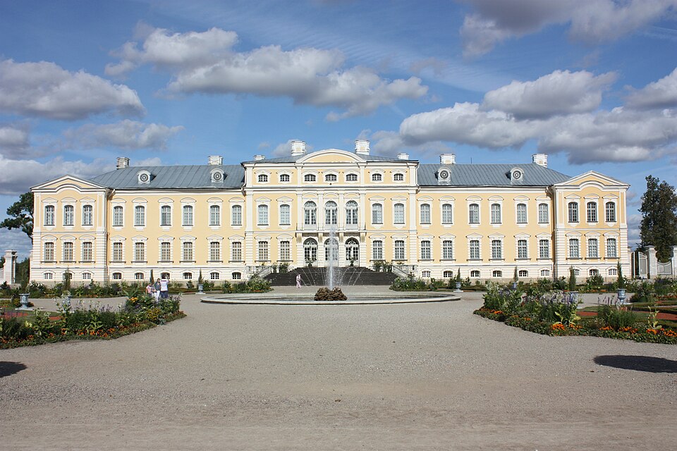The Baroque facade and formal garden of Rundāle Palace, Latvia